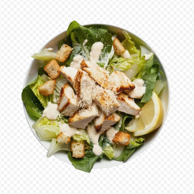 PSD a bowl of salad with chicken chicken and lettuce