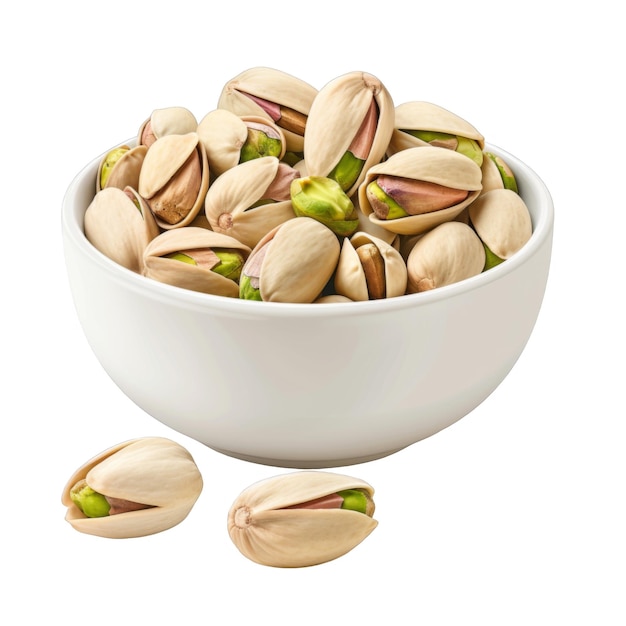 Bowl of Shelled Pistachios with Three Separate Nuts