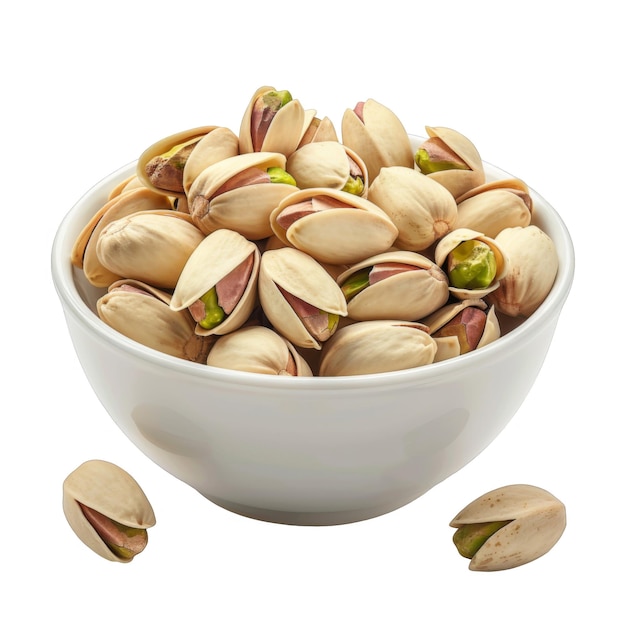 Bowl of Shelled Pistachios with Three Separate Nuts