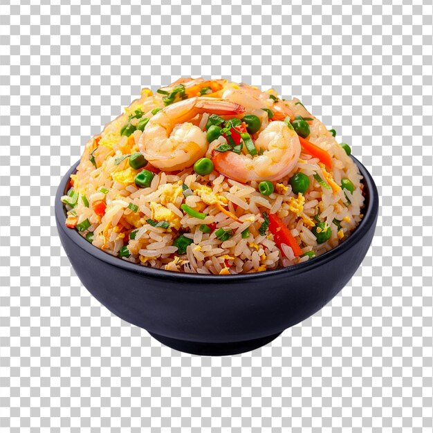 PSD a bowl of shrimp and rice with a black rim