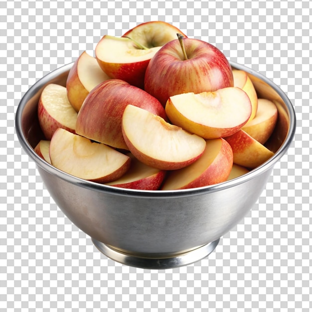 A bowl of sliced apples on transparent background