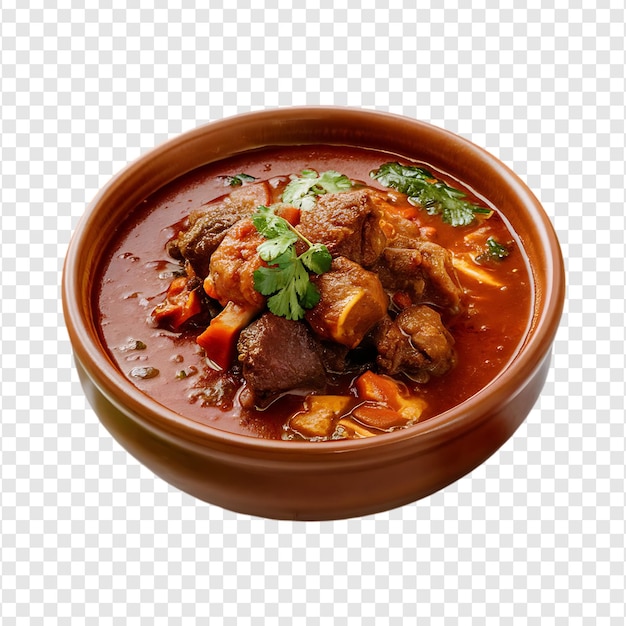 A bowl of Spicy beef curry beef vindaloo isolated on a transparent background by AI generative