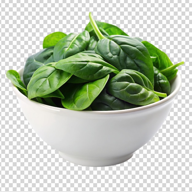 A bowl of spinach leaves on transparent background