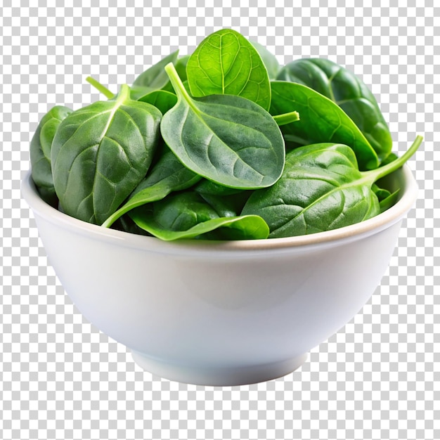 A bowl of spinach leaves on transparent background