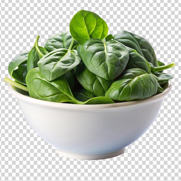 A bowl of spinach leaves on transparent background