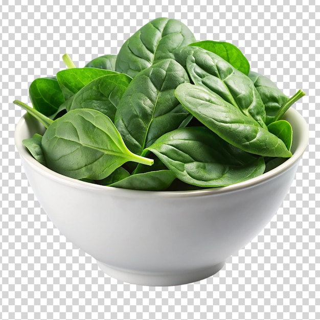 A bowl of spinach leaves on transparent background