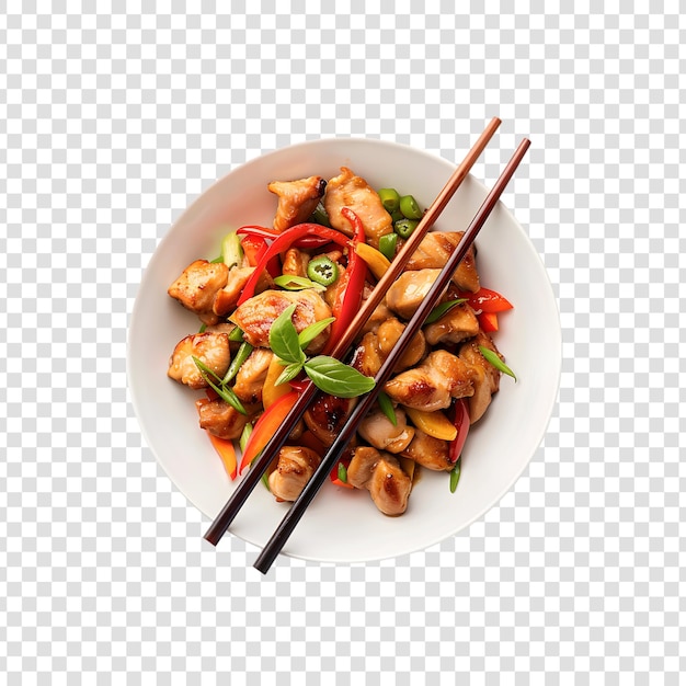 PSD a bowl of stirfried or chicken masala with various vegetables on a transparent background