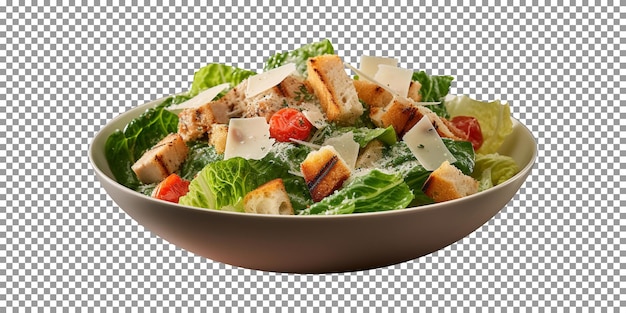 Bowl of tasty Caesar salad isolated on transparent background