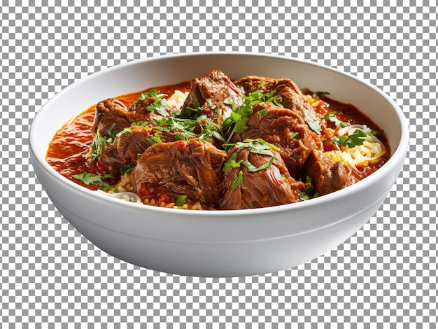 Bowl of tasty steamed mutton curry bowl isolated on transparent background