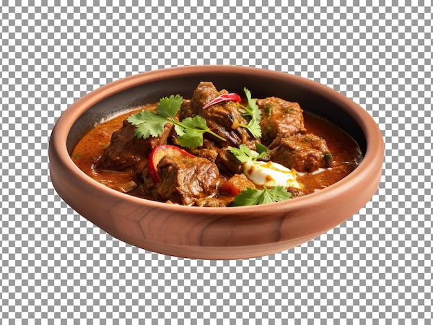 Bowl of tasty steamed mutton curry bowl isolated on transparent background