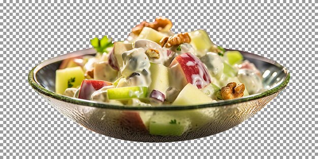 Bowl of tasty Waldorf salad with transparent background