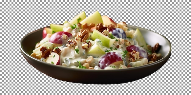 Bowl of tasty Waldorf salad with transparent background