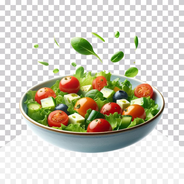 PSD a bowl of vegetables salad floating in air on a transparent background