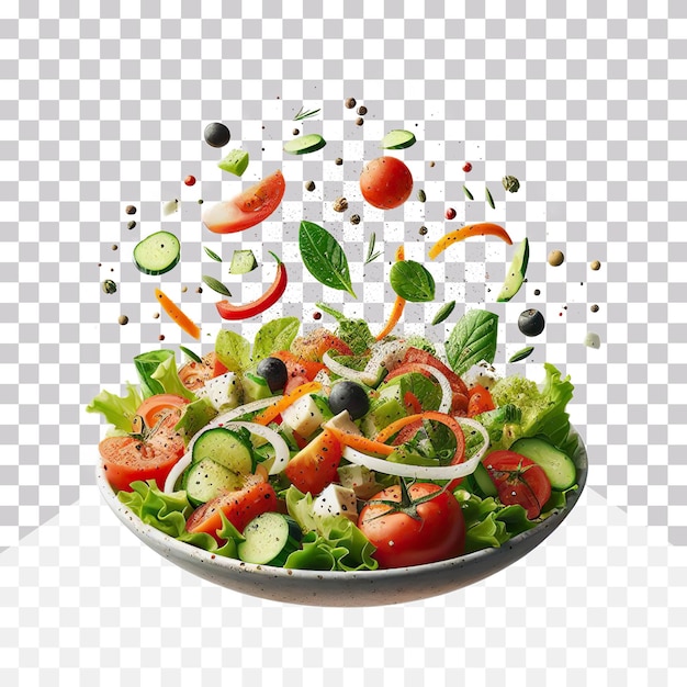 PSD a bowl of vegetables salad floating in air on a transparent background