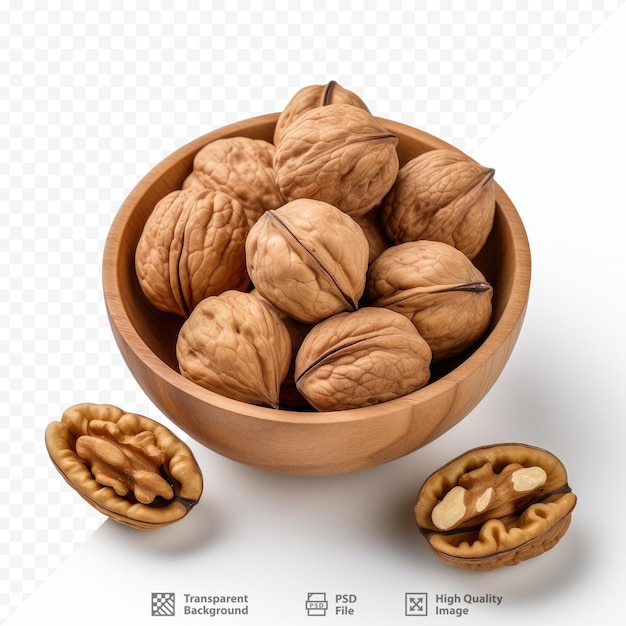 a bowl of walnuts with a picture of walnuts.