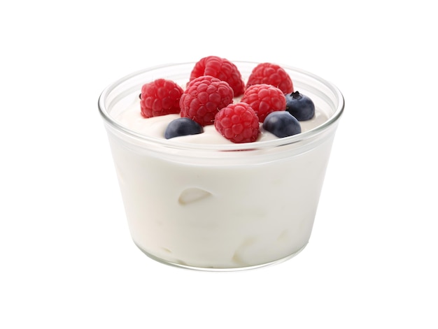 PSD a bowl of yogurt with berries and a leaf