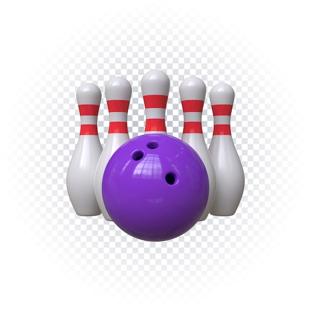 Bowling ball and pins icon 3d render isolated