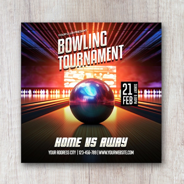 Bowling tournament square flyer social media post design banner