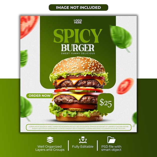 a box of chili cheese burger with a green background Social media design