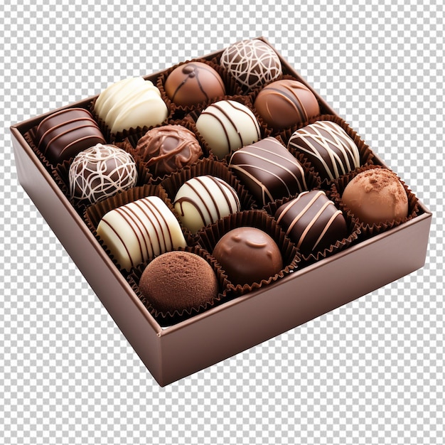 Box of chocolate candies isolated on transparent background