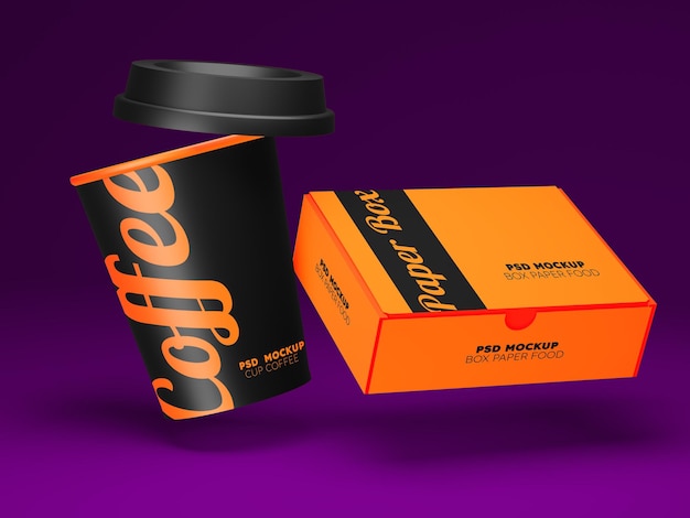 Box food and coffee cup mockup