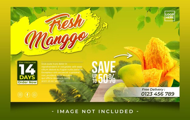 A box of fresh mangoes with a green background.