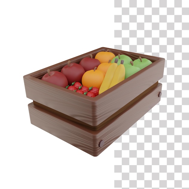 A box of fruit and vegetables on a transparent background