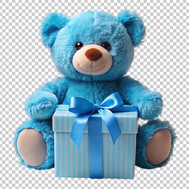 Box and toy bear isolated on transparent background