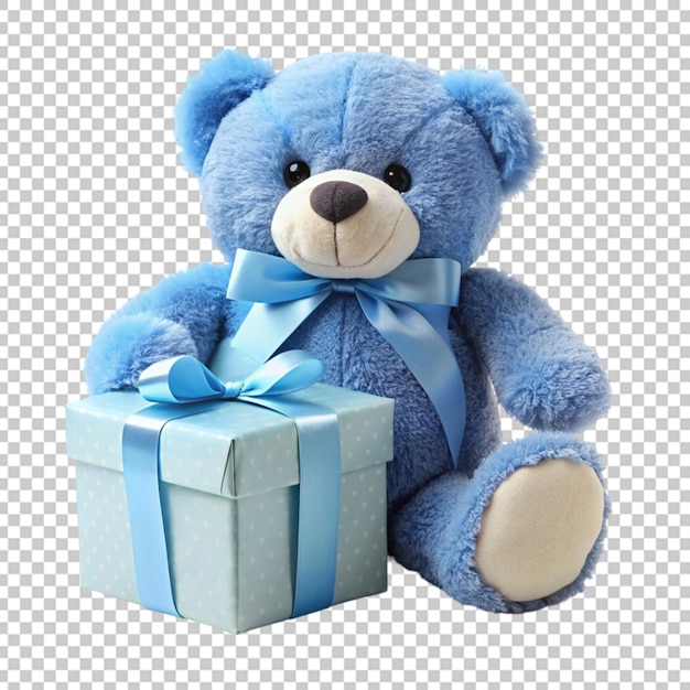 Box and toy bear isolated on transparent background