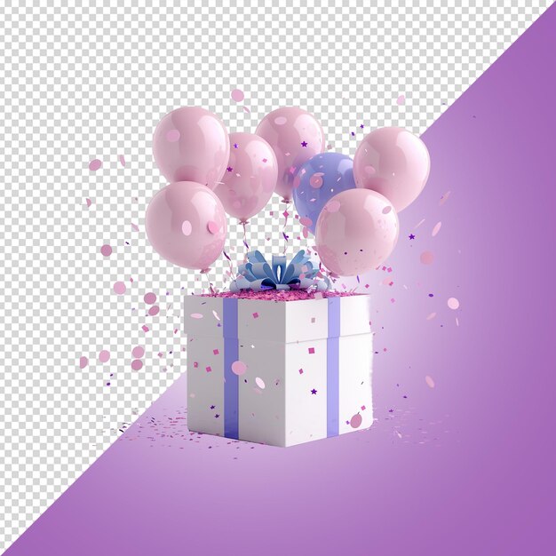 PSD a box with balloons and a box with a box with a gift box on it