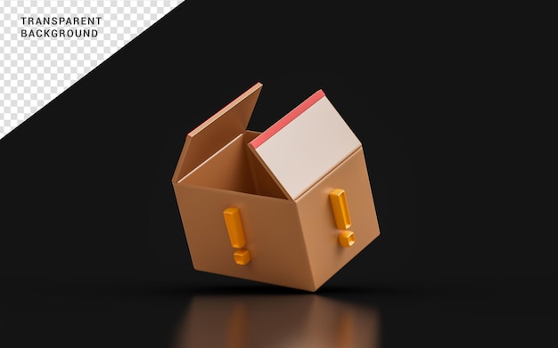 box with exclamation sign on dark background 3d render concept for danger delivery box