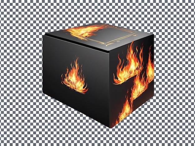 a box with flames and a black box with the words quot fire quot on it