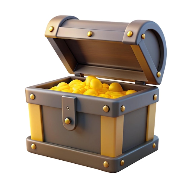 PSD a box of yellow coins with a brown and gray box that says quot the goldfish quot