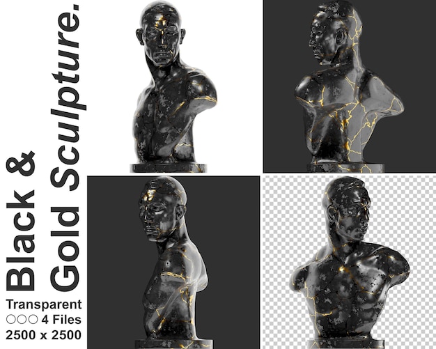 PSD boxer emil andreasen black glossy marble and gold statue perfect for graphic design social media