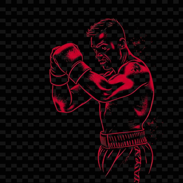 PSD boxer in fighting stance neon grunge art design with rough red and black color theme decorated wi