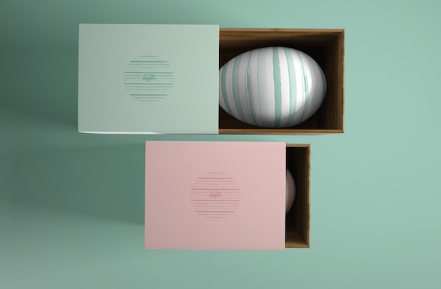 Boxes with painted eggs for easter