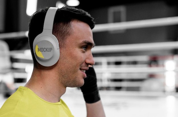 Boxing athlete wearing a mock-up headset