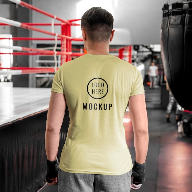 Boxing athlete wearing a mock-up t-shirt