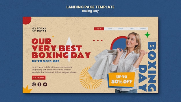 Boxing day landing page template in retro colors