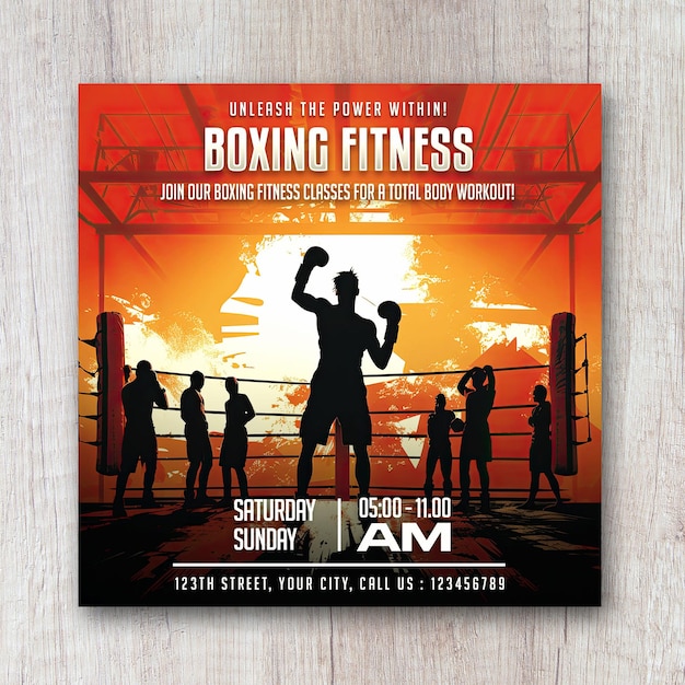 PSD boxing fitness square flyer social media banner post design