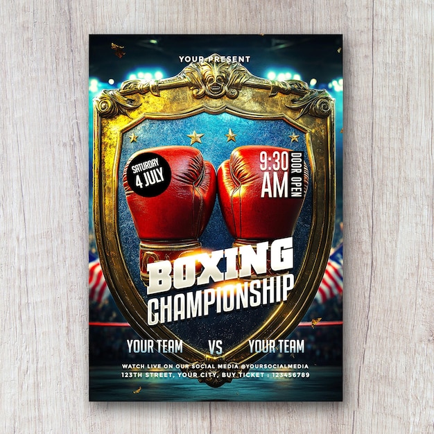 Boxing match championship flyer poster social media banner PSD template