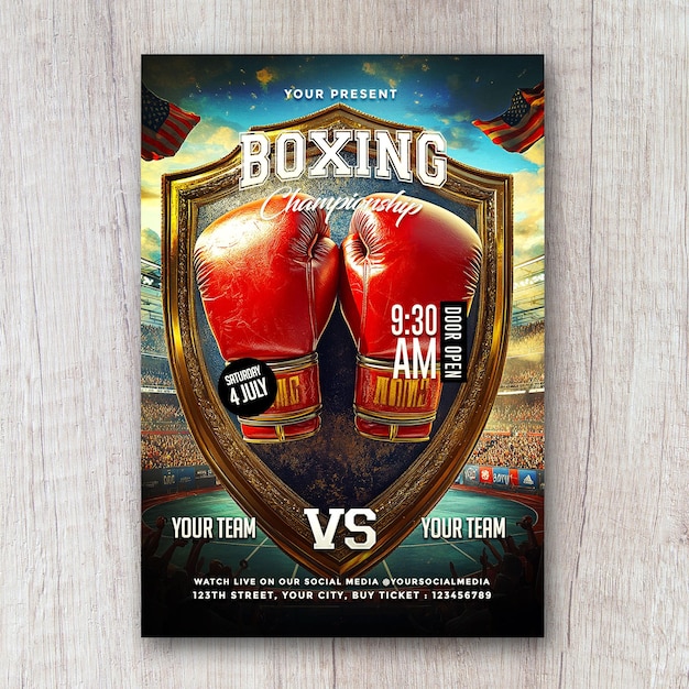 Boxing match championship flyer poster social media banner PSD template