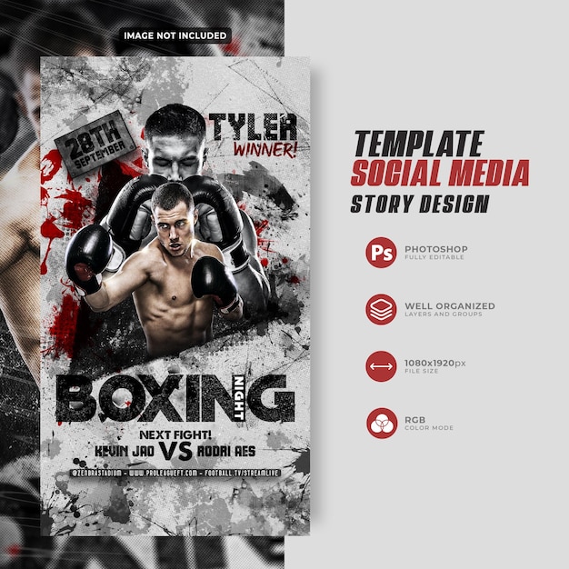 PSD boxing player sport event social media instagram story template