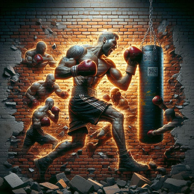 PSD boxing theme native street graffitti wall social media avatar template backdrop mockup