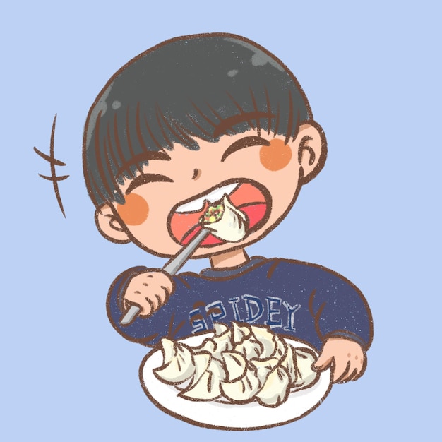 PSD boy eating dumplings