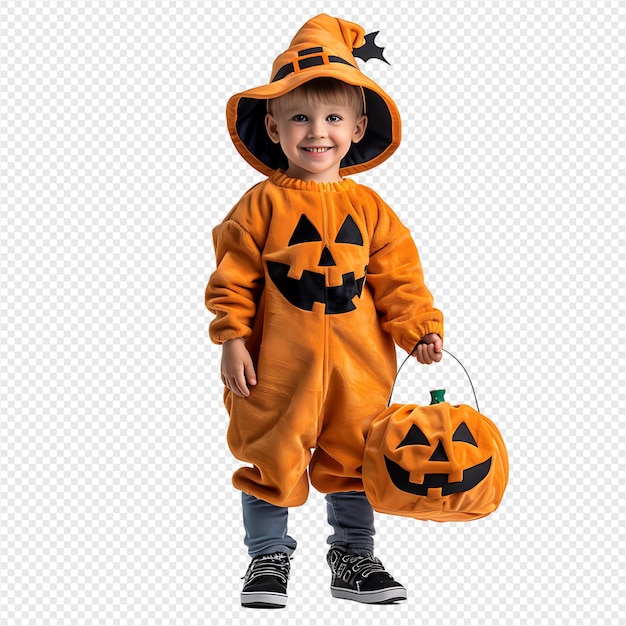 PSD boy kid halloween costume trick or treat on isolated transparent background