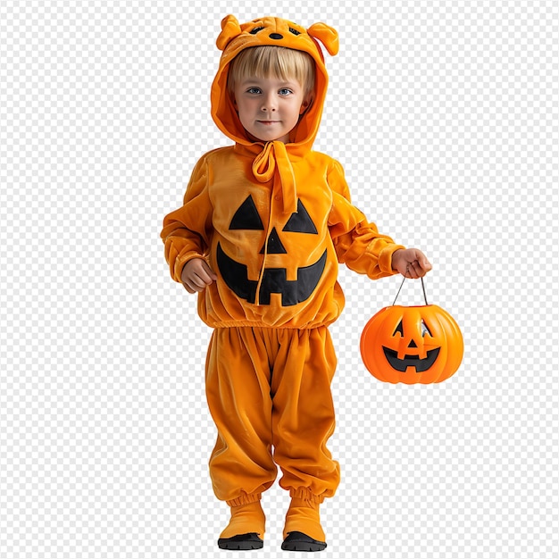 Boy kid halloween costume trick or treat on isolated transparent background