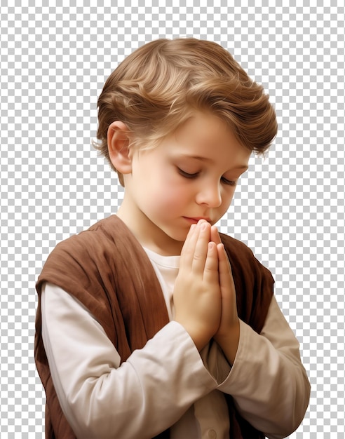 PSD boy kid praying isolated on transparent background