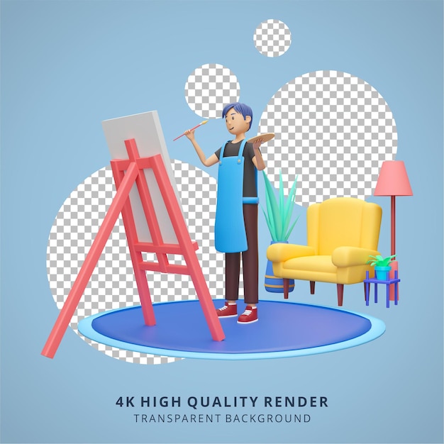 boy painting at home stay at home illustration high quality 3D render