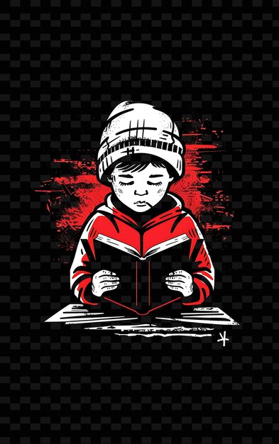 PSD a boy reading a book with a red background